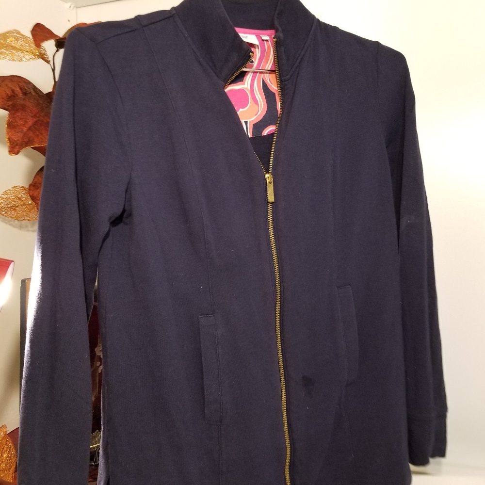 CROWN & IVY petite knit  blue zip jacket size ps